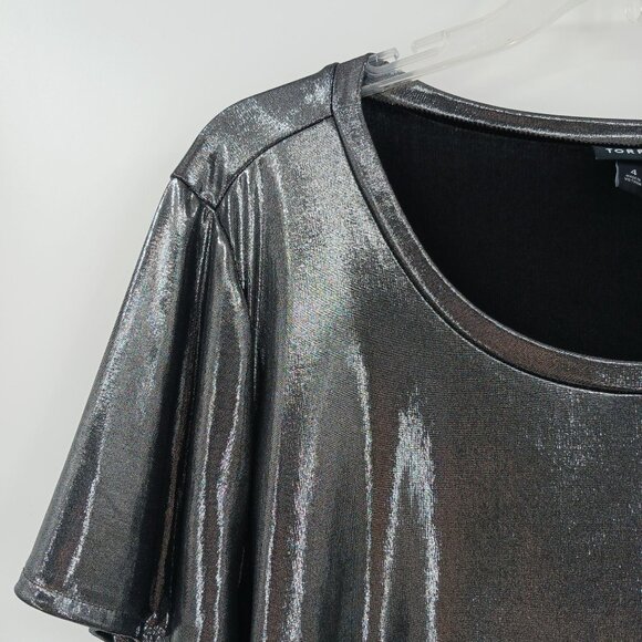 Torrid Liquid Shine Silver Metallic Top 4X Crew Neck Tee - Picture 6 of 12